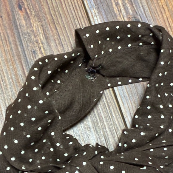 1970s M.G.M. Brown Polka Dot Halter Maxi Dress Prairie Embroidered Hem Sz 10 - Picture 6 of 16